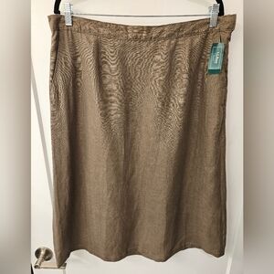 NWT - Linen L.L.Bean Fossil Brown Skirt - Size 16 Reg.